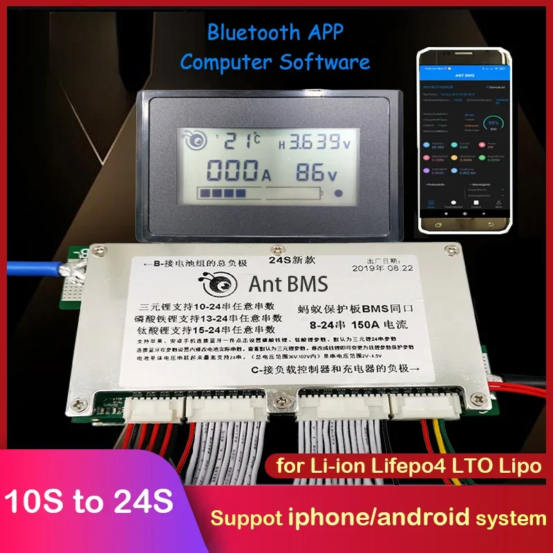 Smart Bms 24S 200A Bluetooth Lifepo4 - Scheda di protezione batteria 10S-24S Lifepo4