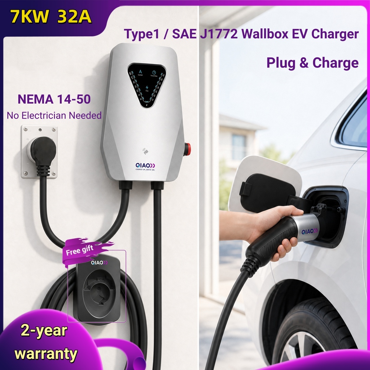 J1772 Evse 32A Level 2 Charger - Caricatore EV da Parete 7KW 32A