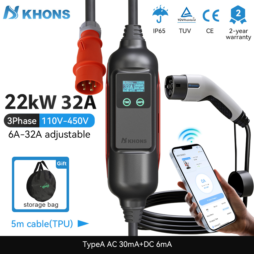 Khons Caricatore EV portatile  - Ev Charger Type 2 22Kw 32A 3 Phase recensione e prezzo